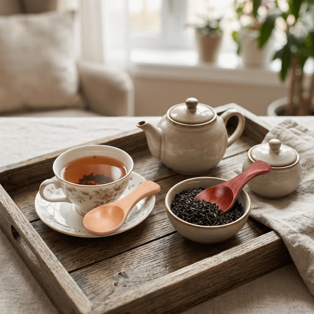 10Pcs Wood Dessert Spoon Wood Grain Texture Smooth Hand Ice Cream Spoon Solid Practical Mini Teaspoon Food Presentation