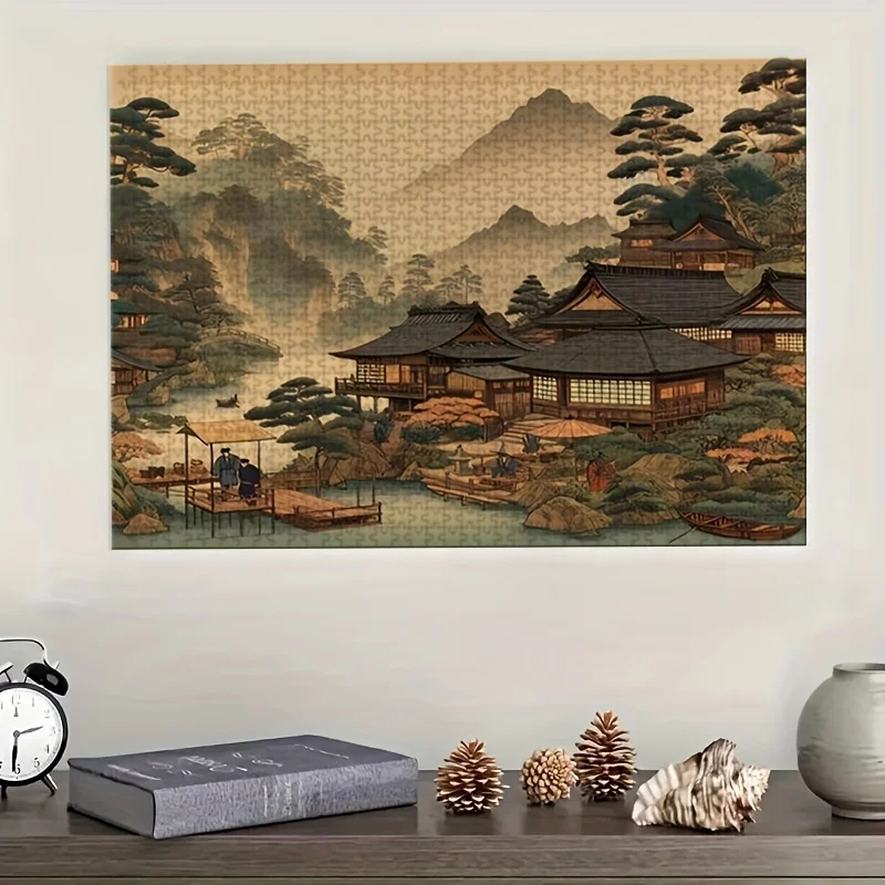 Japanese Ukiyo-e Style Jigsaw Puzzle – Traditional Landscape & Architecture, 500-2000 Pcs Adult Challenge, Vintage Art Gift