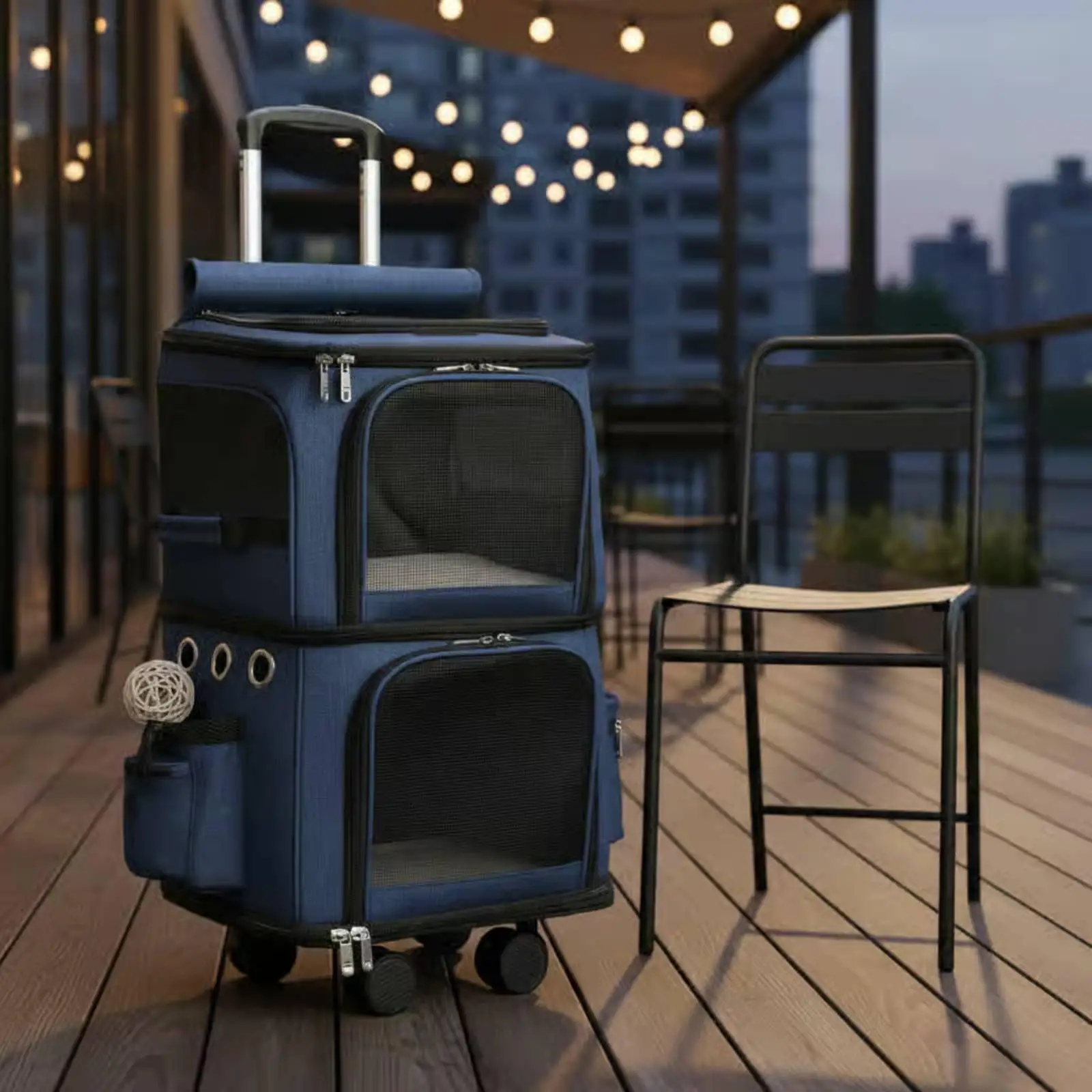 Double Compartment Crate with 360° Swivel Wheels and 4-Wheel Carry Bag