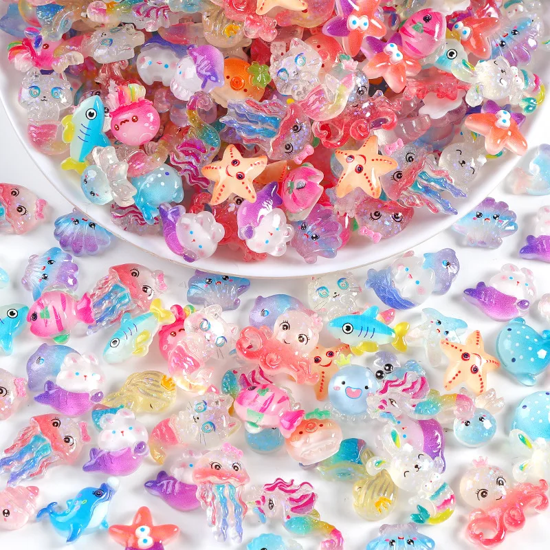 

10PCS Resin luminous Ocean series resin jewelry accessories diy cute handmade jewelry manking for Hairpin phone case decoration