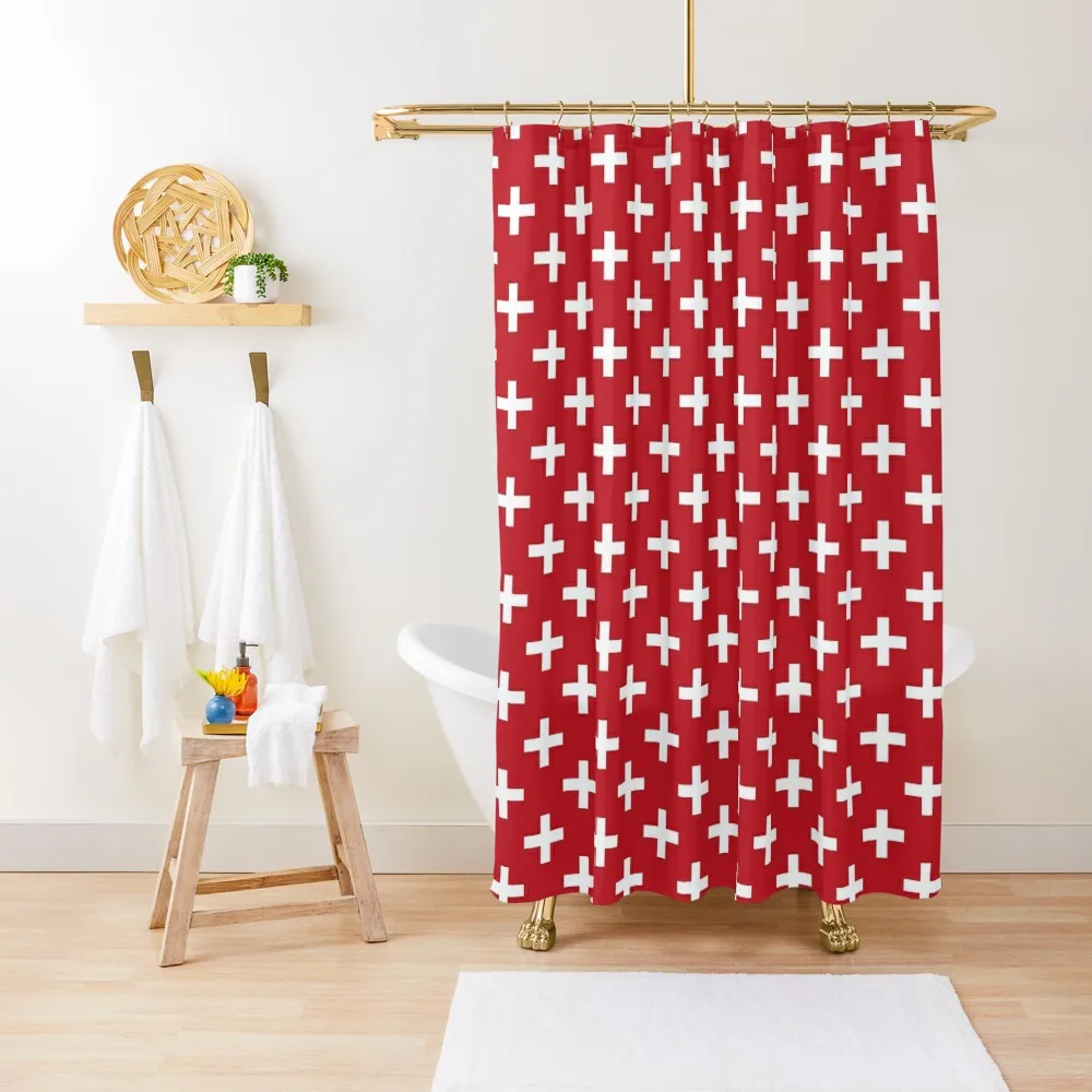 

Crosses | Criss Cross | Swiss Cross | Hygge Scandi Plus Sign Red and White Shower Curtain