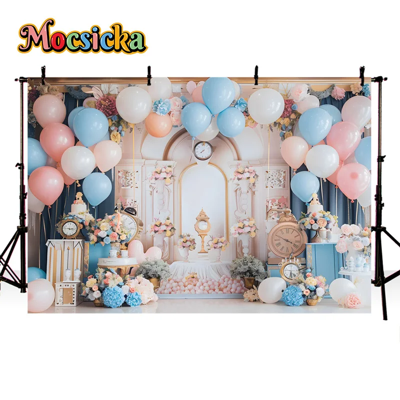 Mocsicka Happy Birthday Photography Backdrop Balloon Party Vintage Background Kid Portrait Cake Smash Photo Banner Studio Prop