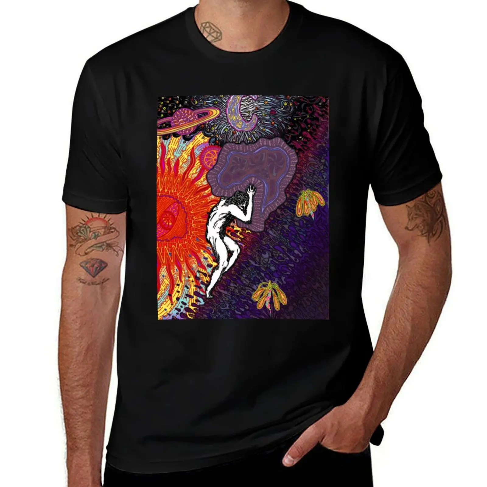 

PSYCHEDELIC TRIPPY HORROR VACUI MYTH OF SISYPHUS - full colour T-Shirt custom shirt aesthetic clothes oversized t shirt men