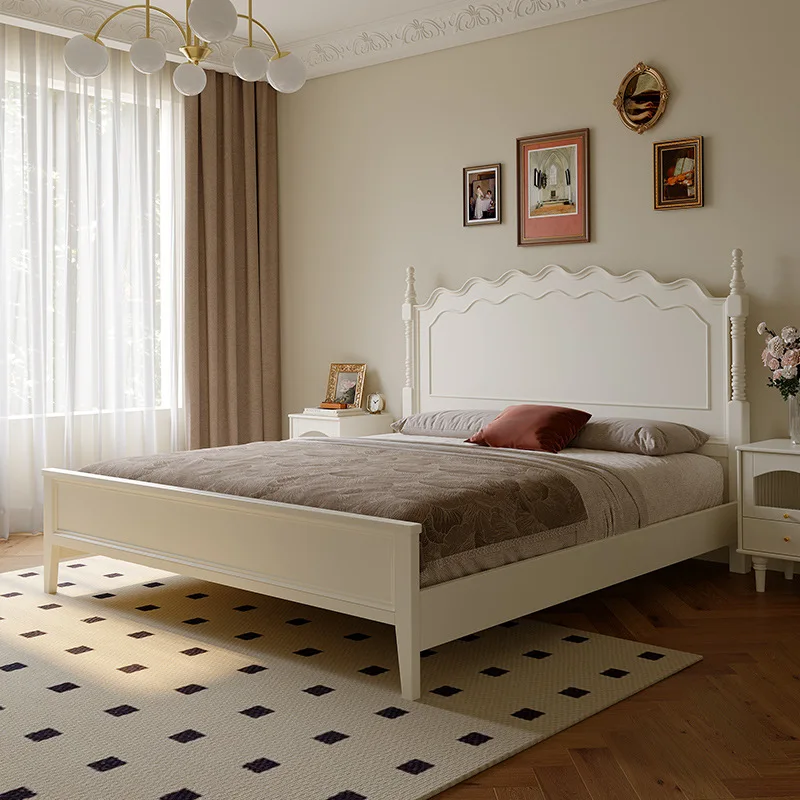 

French cream wind white solid wood master bedroom 1.8 meters double premium wedding bedroom furniture princess bed