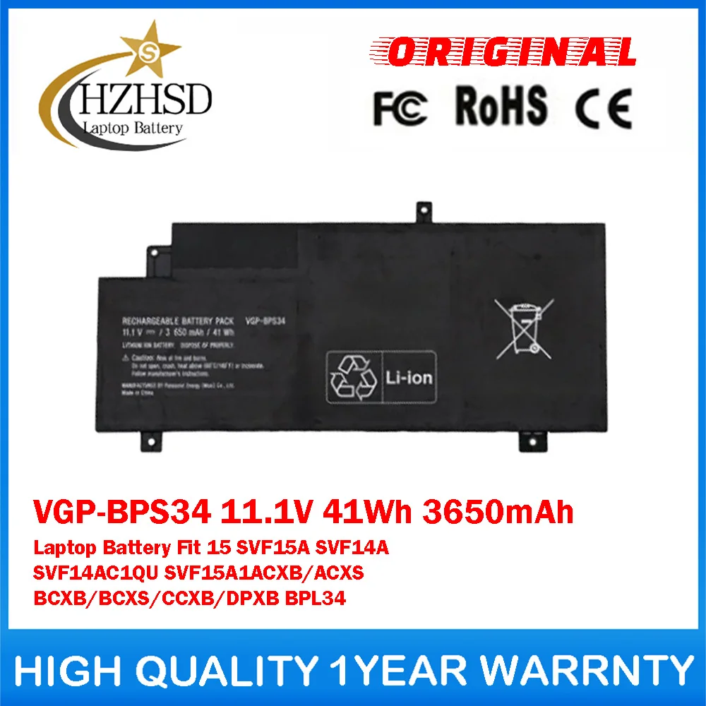 VGP-BPS34 11.1V 41Wh 3650mAh Genuine Original Laptop Battery For SONY Vaio Fit 15 SVF15A SVF14A SVF14AC1QU SVF15A1ACXB/ACXS/BCXB