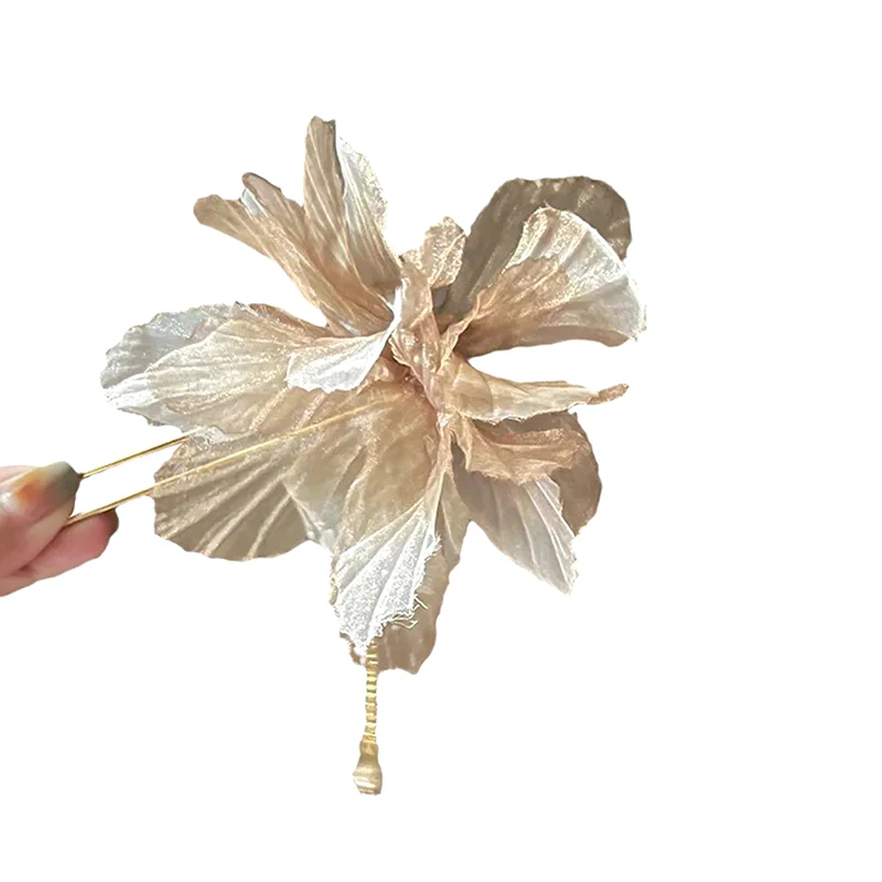 

Korean Antique Chiffon Flower Pearl Tassel Hair Stick U-Shaped Hair Clip Temperament Chinese Style Hairpin For Women Headwear