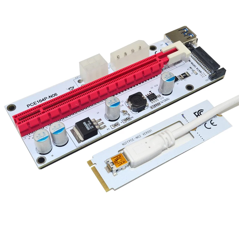 M.2 NGFF ไปยัง PCI-E ช่อง X16การ์ดโอนเหมือง M.2ไรเซอร์พร้อม6Pin ซาต้า4Pin โมเล็กซ์ไรเซอร์การ์ดสำหรับการขุดบิตคอยน์