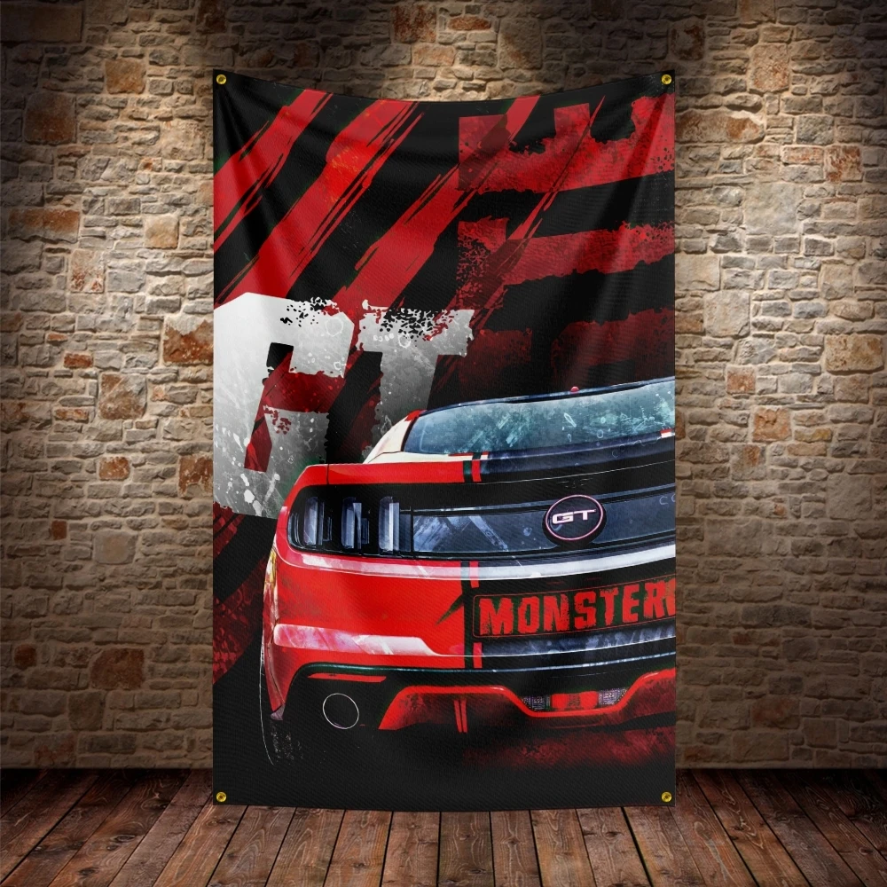 Vintage American Muscle Cars Flag Polyester Digital Printing Retro Car Banner For Decor