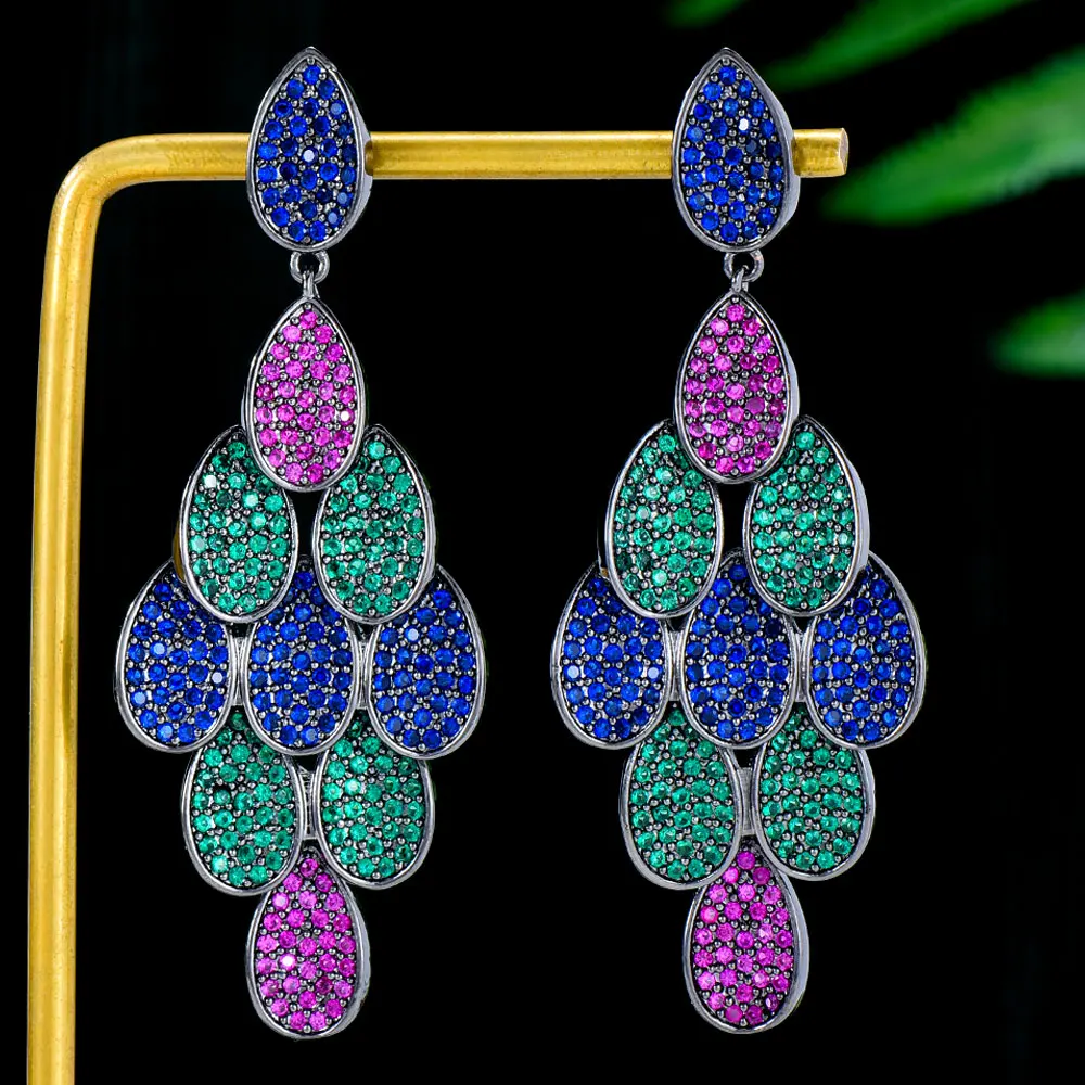 

GODKI Bohemian Multicolor Earrings For Women Wedding Miami Prong Cuban Chain Link Cubic Zirconia CZ Earrings Set Hip Hop Chains