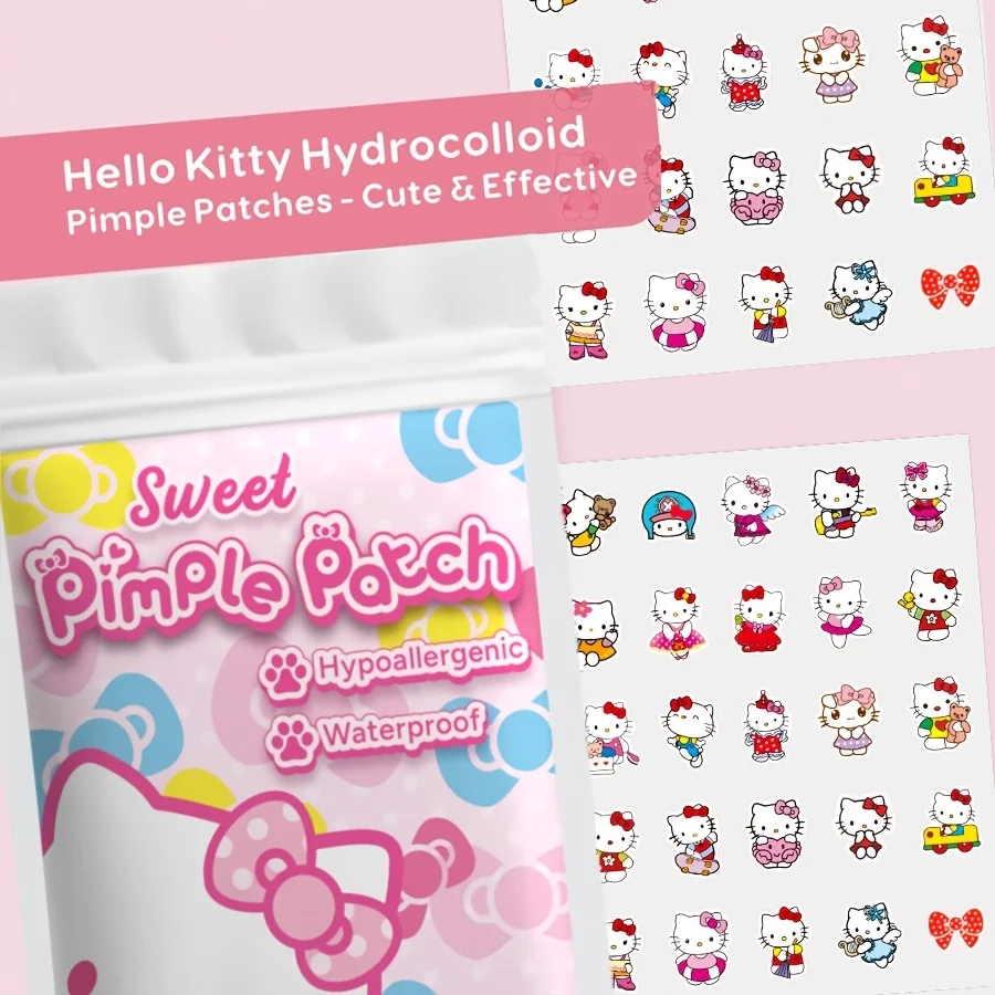 100 Adesivos de Acne Hello Kitty, para Cuidados Diários com a Pele e Disfarce de Maquiagem. Adesivos para acne em formato de desenho animado, convenie