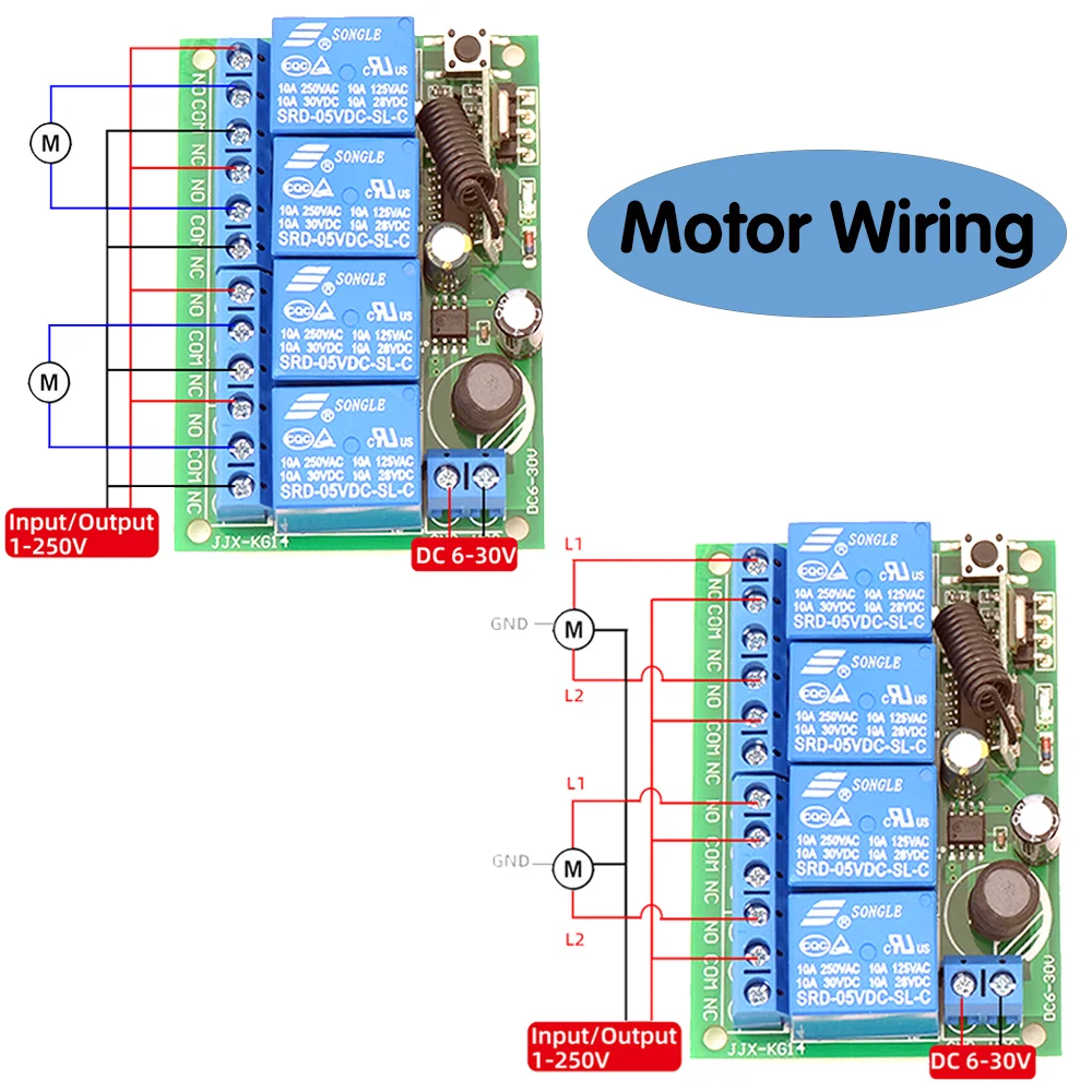 Commutateur de télécommande RF sans fil universel, récepteur et émetteur pour moteur de portail de garage, LED, 433MHz, DC 12V, 24V, 4 canaux