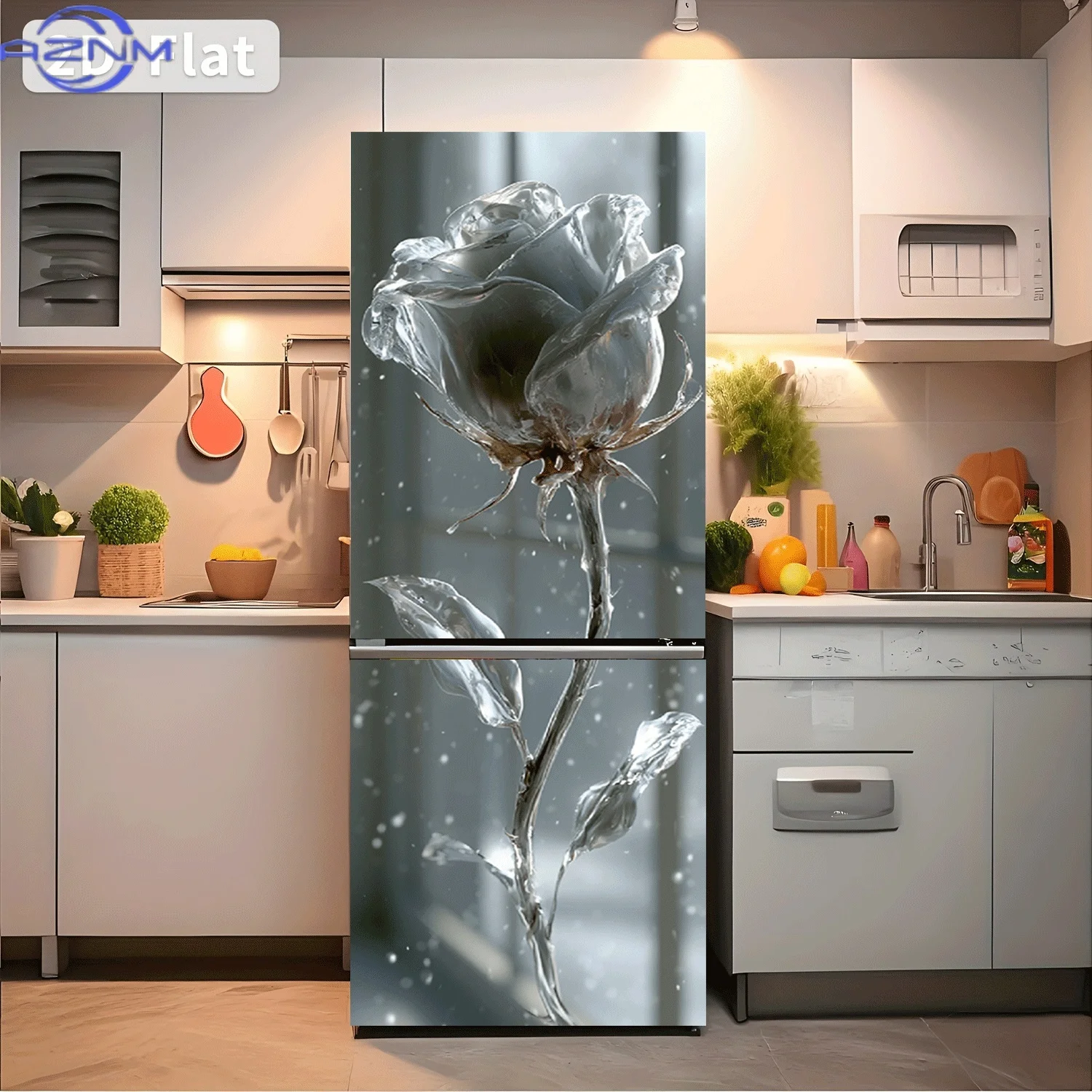 [2D Flat Printing] 1pc Fridge Magnet Sticker Water-Formed Rose Theme Design Wall Decoration Self-Adhesive Suitable for Cabinet