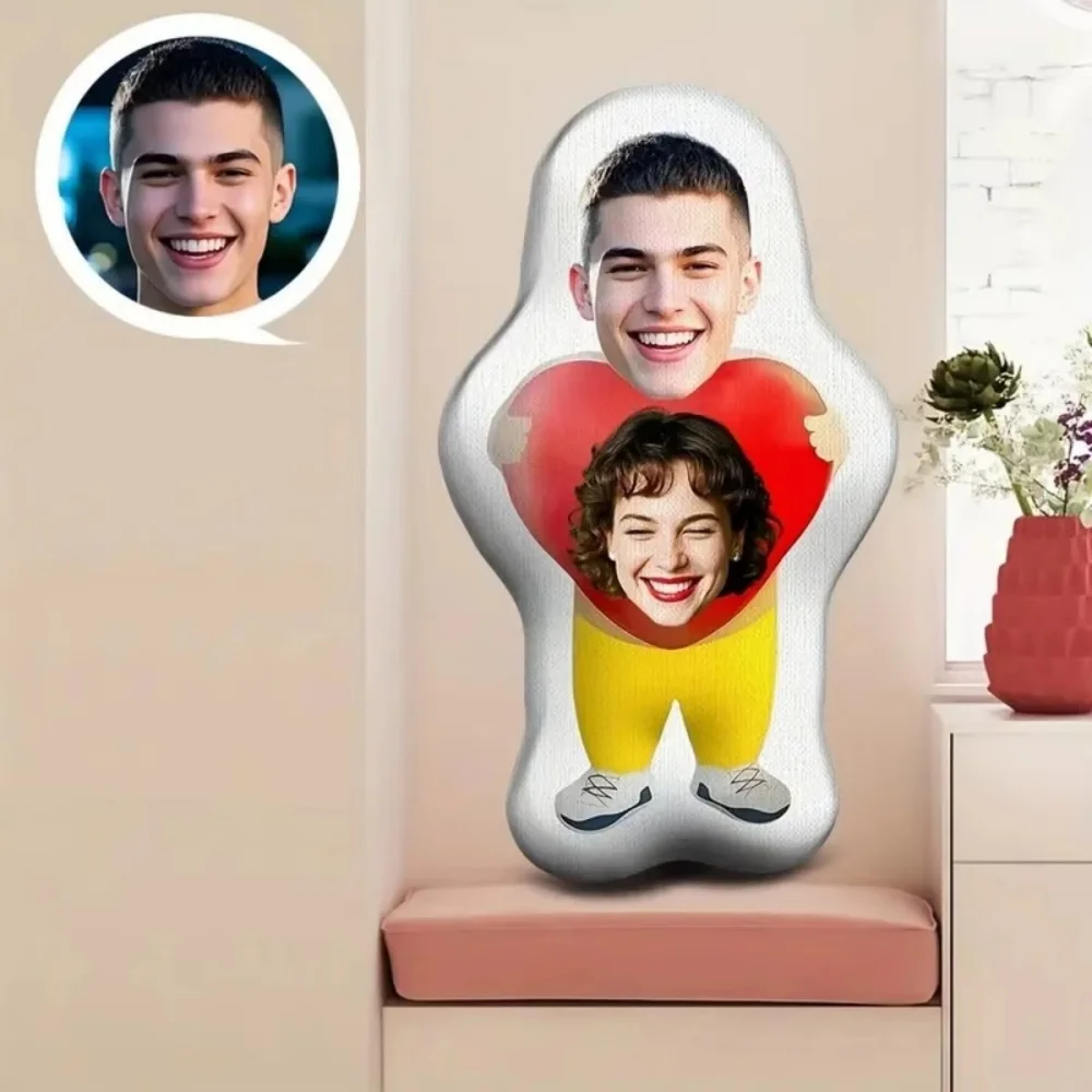 1Pc Personalized Custom Face Photo Funny Throw Pillow, Double-Sided Design, Soft Plush Cushion with Insert, Couple Gift