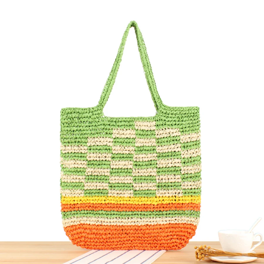 

Large Paper Rope Straw Bag Handmade Patchwork Crochet Handbags Bohemian Woven Travel Beach Shoulder Bags Women Hollow Shopper