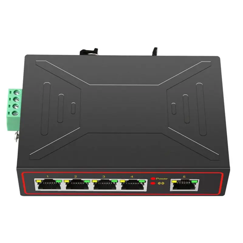 5 Ports 100M Industrial Network Switch RJ45 Hub Internet Splitter RJ45 Switch Plug and Play DIN Rail Type Enhance Switch