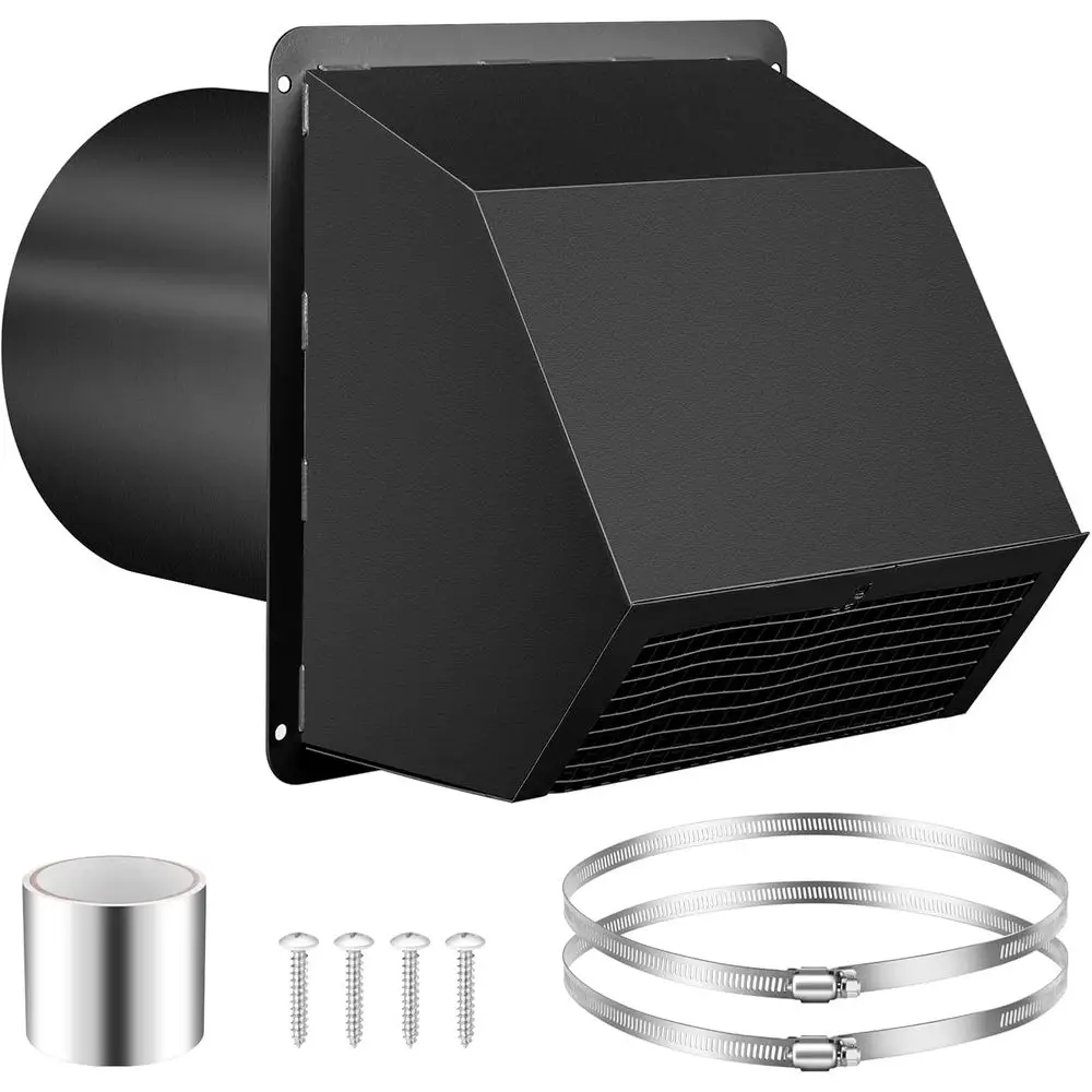 

8-дюймовый настенный вентиляционный колпак с экраном и заслонкой, из оцинкованной стали, с зажимами для воздуховодов и алюминиевой лентой для кухни