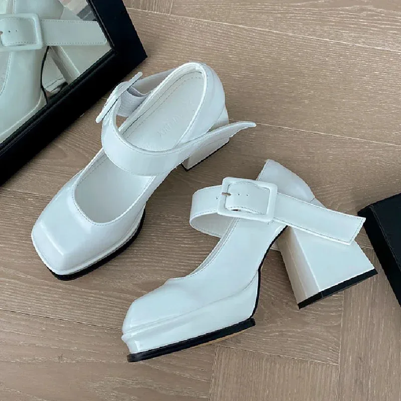 

NewVintage High Heels Mary Jane Shoes For Women 2023 Platform Pumps JK Uniform Buckle Thick-Heeled Shoes Female OS49292025
