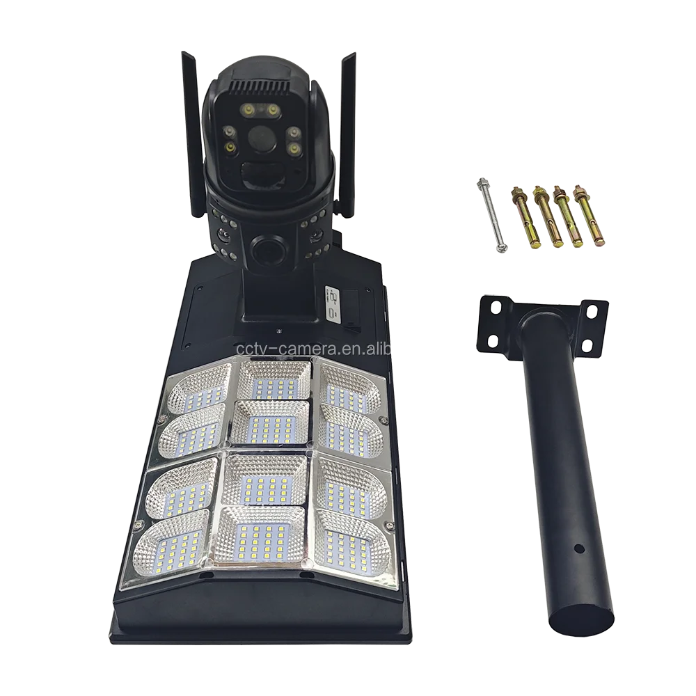 كاميرا CCTV ذات عدسة مزدوجة تعمل بالطاقة الشمسية بطاقة Sim 4G مع ضوء الشارع #6