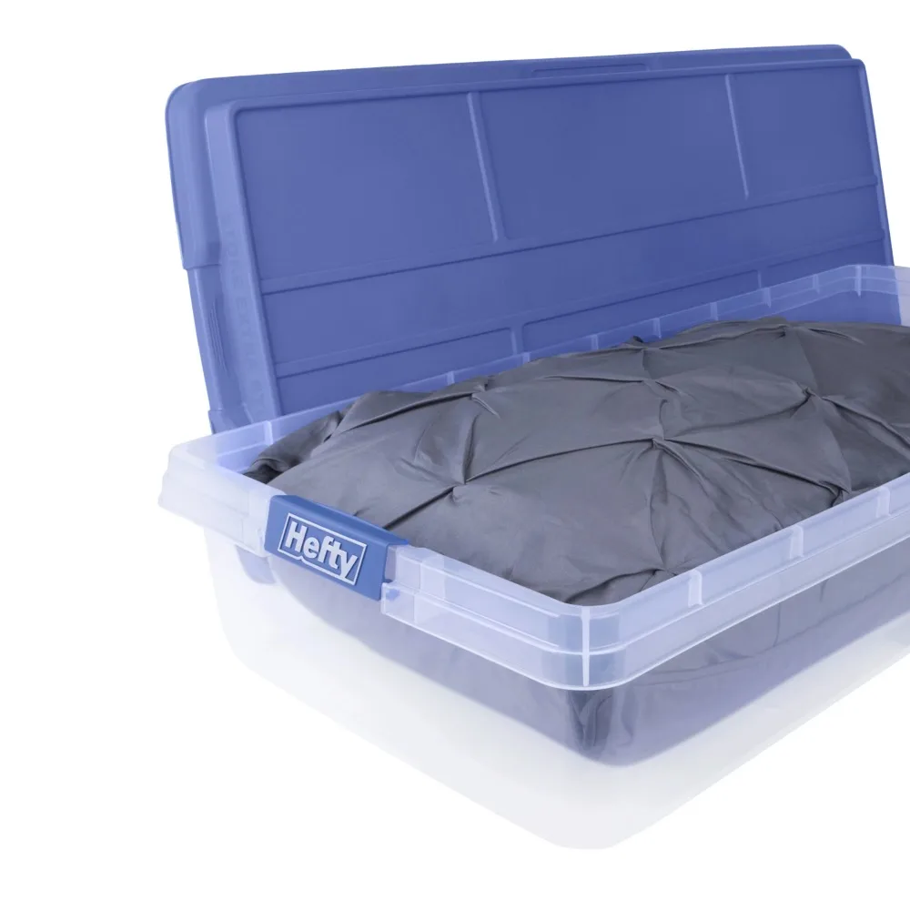 (2 pack) Hefty, 63 Quart Clear Storage Bin, Latched Storage Container, with Smoke Blue HI-RISE Lid