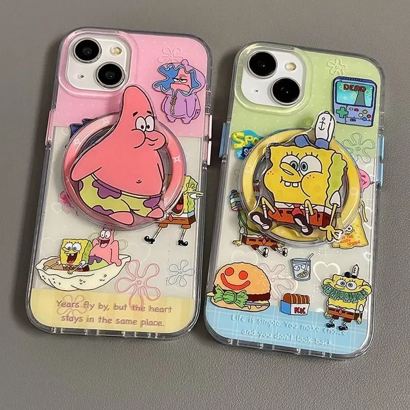 

Новый магнитный чехол для телефона с Губкой Бобом и Патриком Старом для iPhone 16 15 14 13 12, мягкий, милый, мультяшный, кавайный