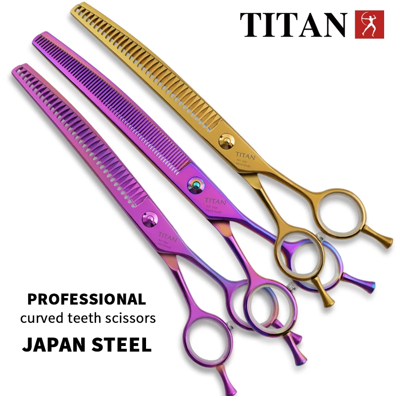 Titan high quality sus440c japan steel thinning 7inch barber tools shears pet dog cat grooming curved scissors