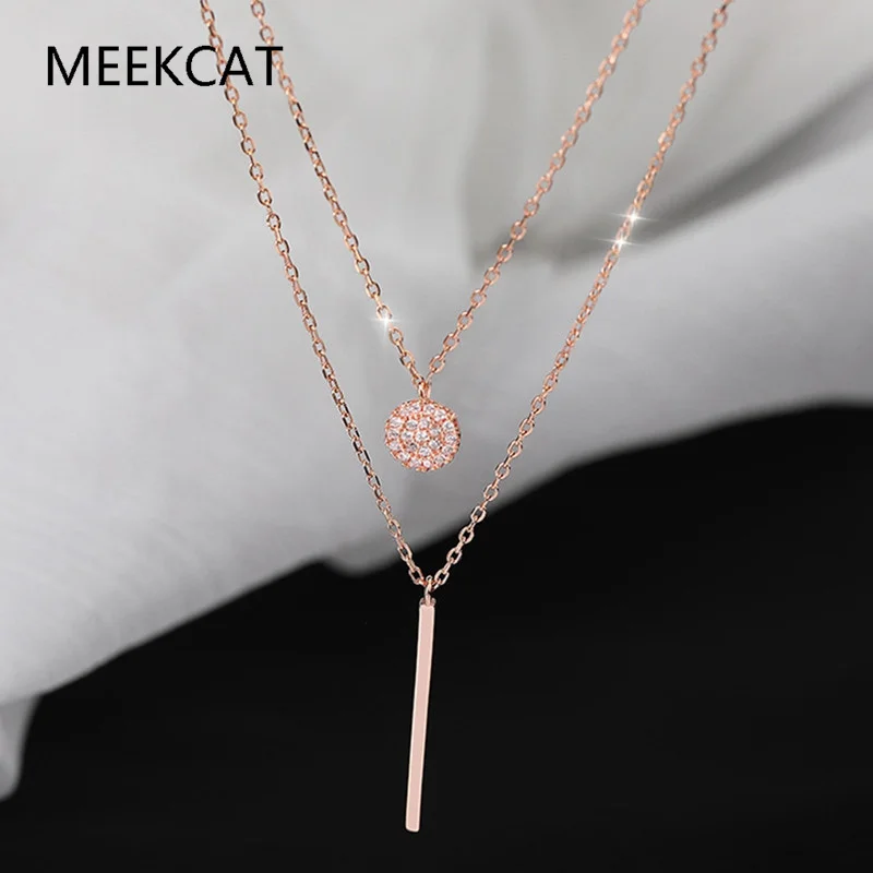 Simulated Moissanite Loop Pendant Necklace for Women 925 Sterling Silver Double Layer Clavicle Chain Necklace Jewelry Choker