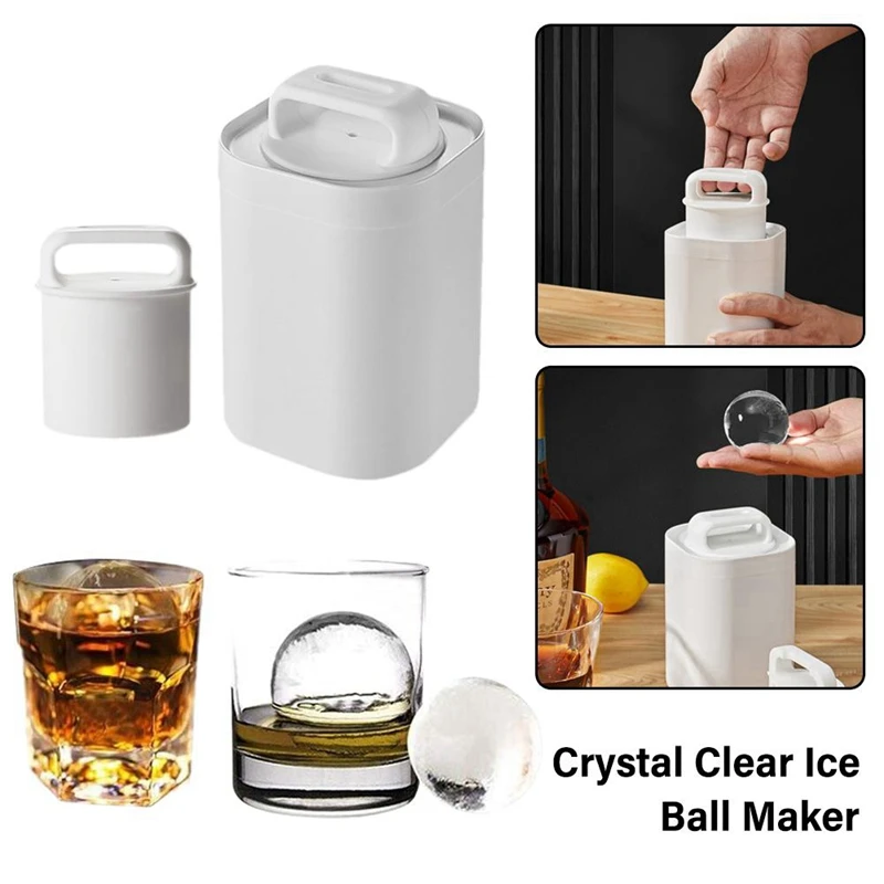 1 Piece Crystal Clear Ice Ball Maker Spherical Whiskey Tray Whiskey Round Bubble-Free Square 3D Sphere Mold White