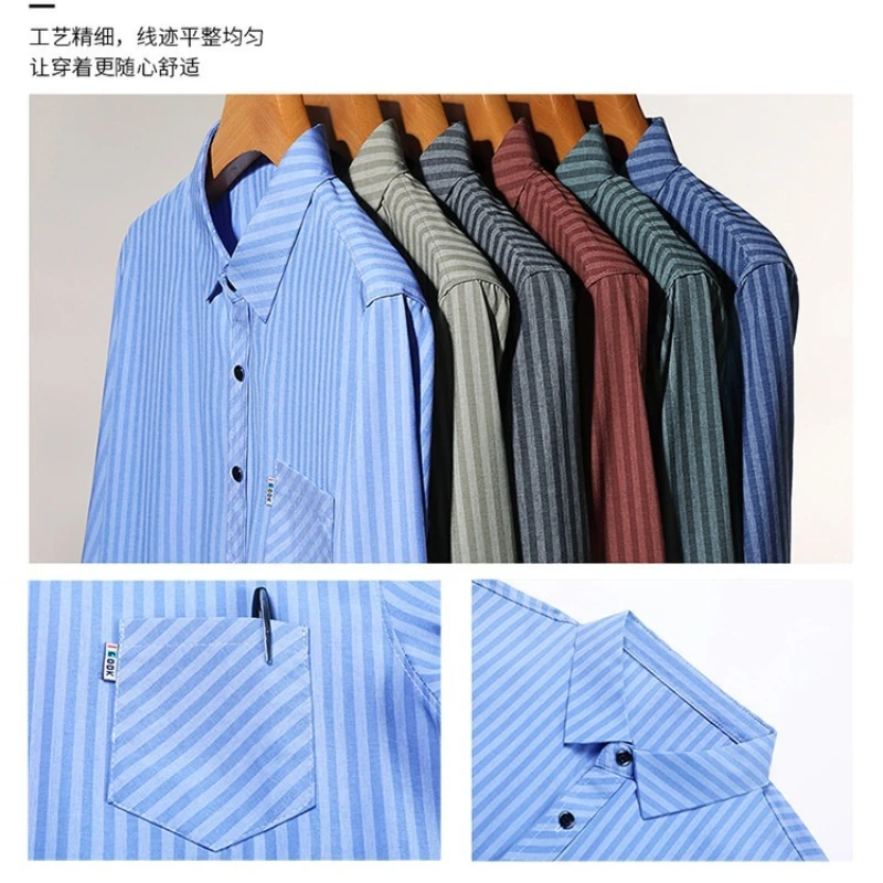 Premium Men Dress Shirts Breast Pocket Anti Wrinkle Seamless Elastic Tops Breathable High End Business Long Sleeve No Iron Shirt