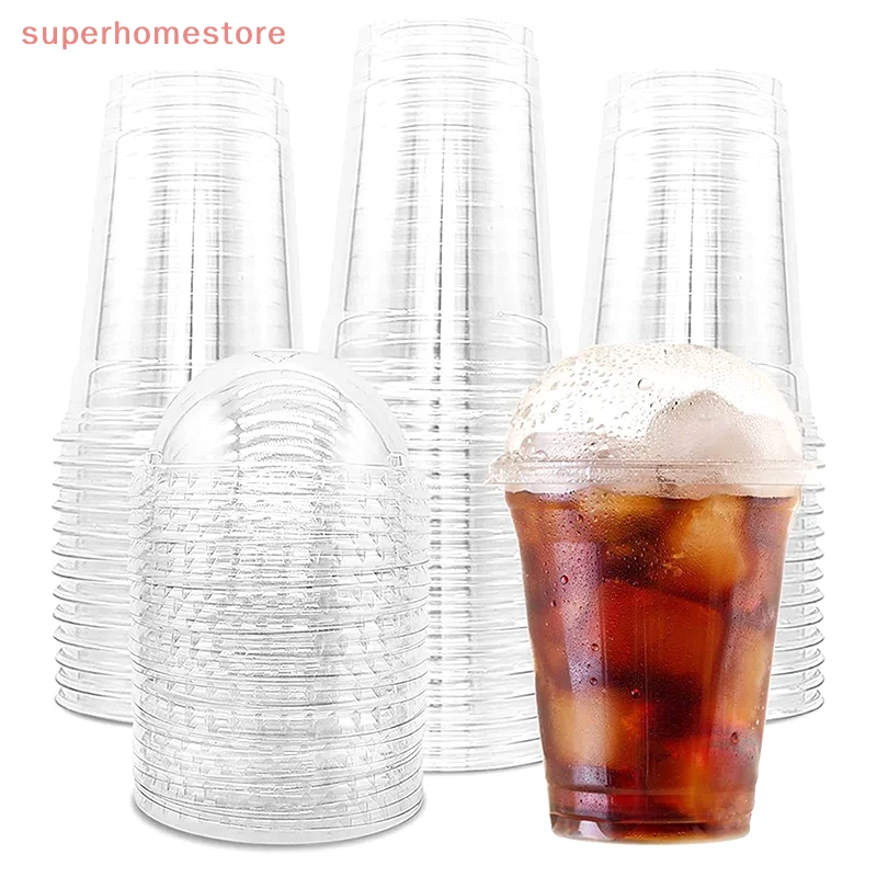

100pcs Fruit Juice Milk Tea Drink Ice Cream Dessert Cups With Lid Cold Beverage Disposable Clear Plastic Iced Coffee Cups