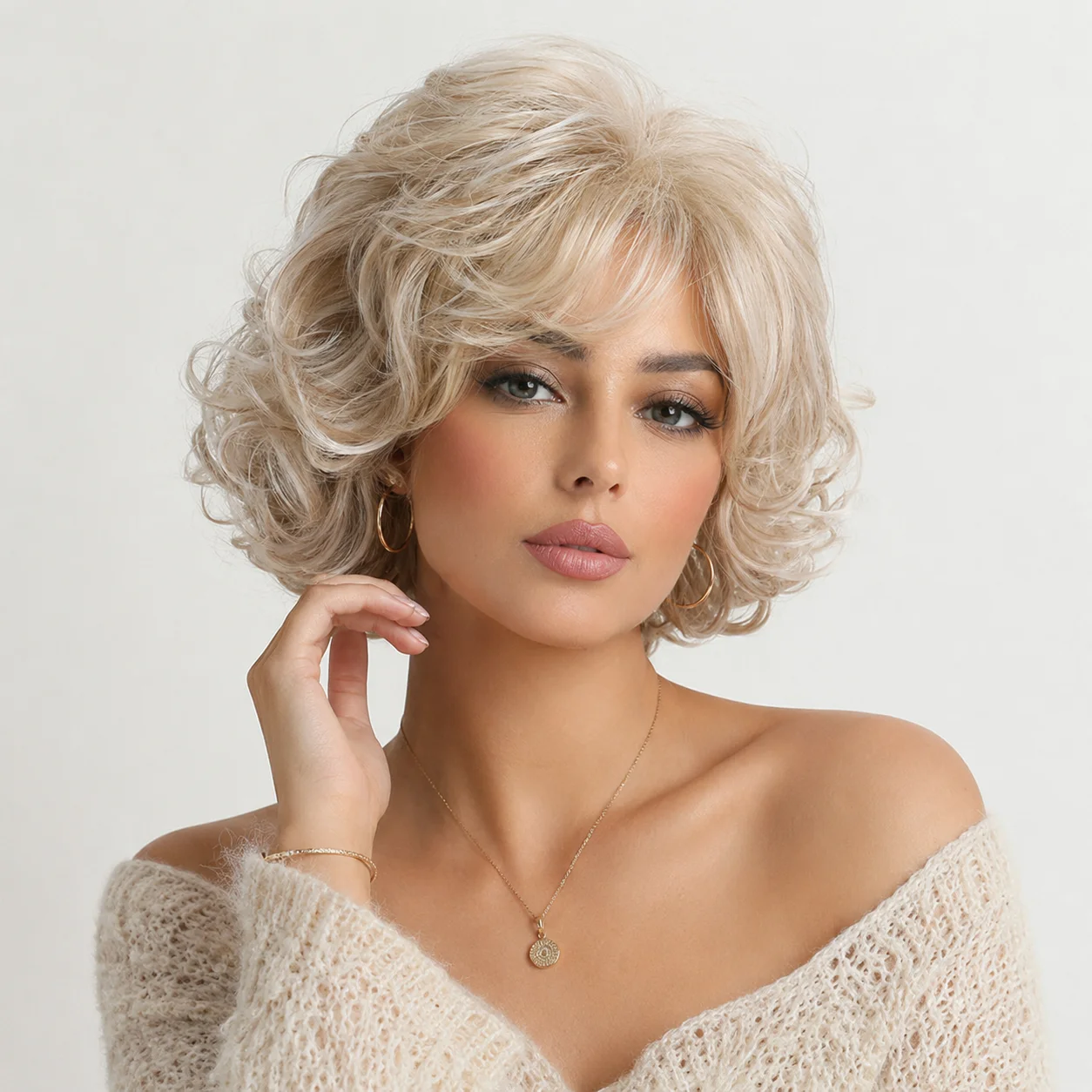 10 Inch  Short Wigs for White Women Layered Mixed Blond Pixie Cut Wigs with Bangs Synthetic Short Hair Replacement Wigs