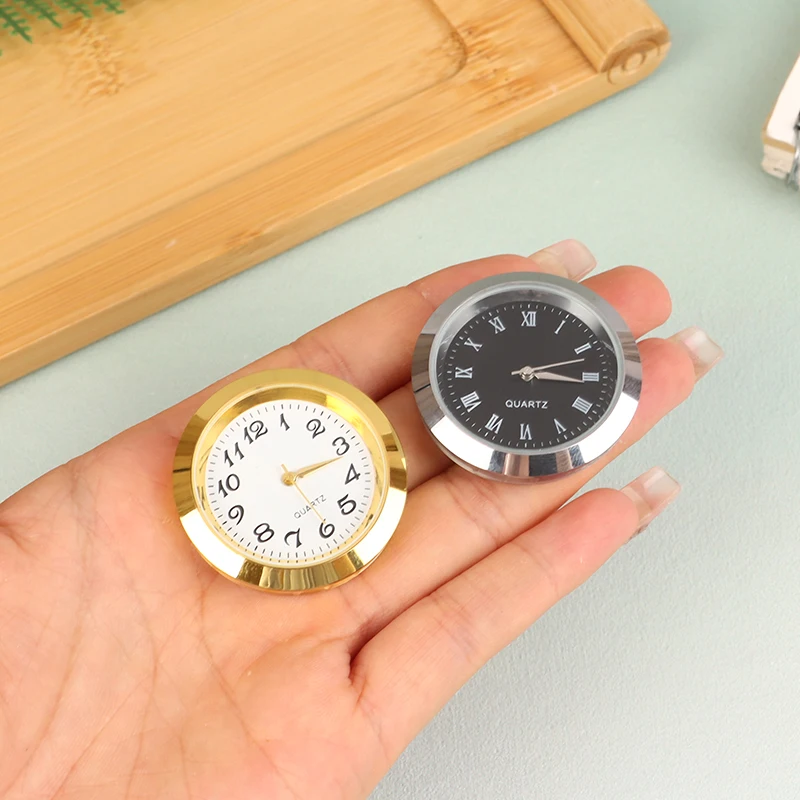 Quartz Glass Mirror Clock Watch Head Movement Round Clocks Head Mosaic Roman Number Little Clock DIY Process Table 35mm 24mm