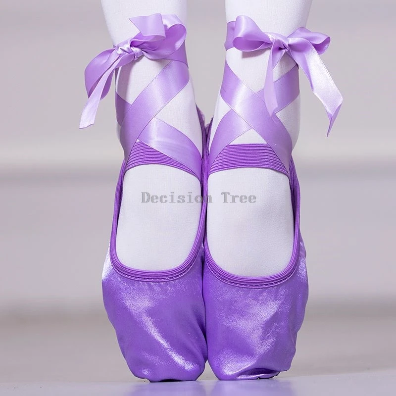 2025 traditional satin soft-soled ballet dance shoes with laces satin ribbon anti-slip dance shoes girls practice basic shoes