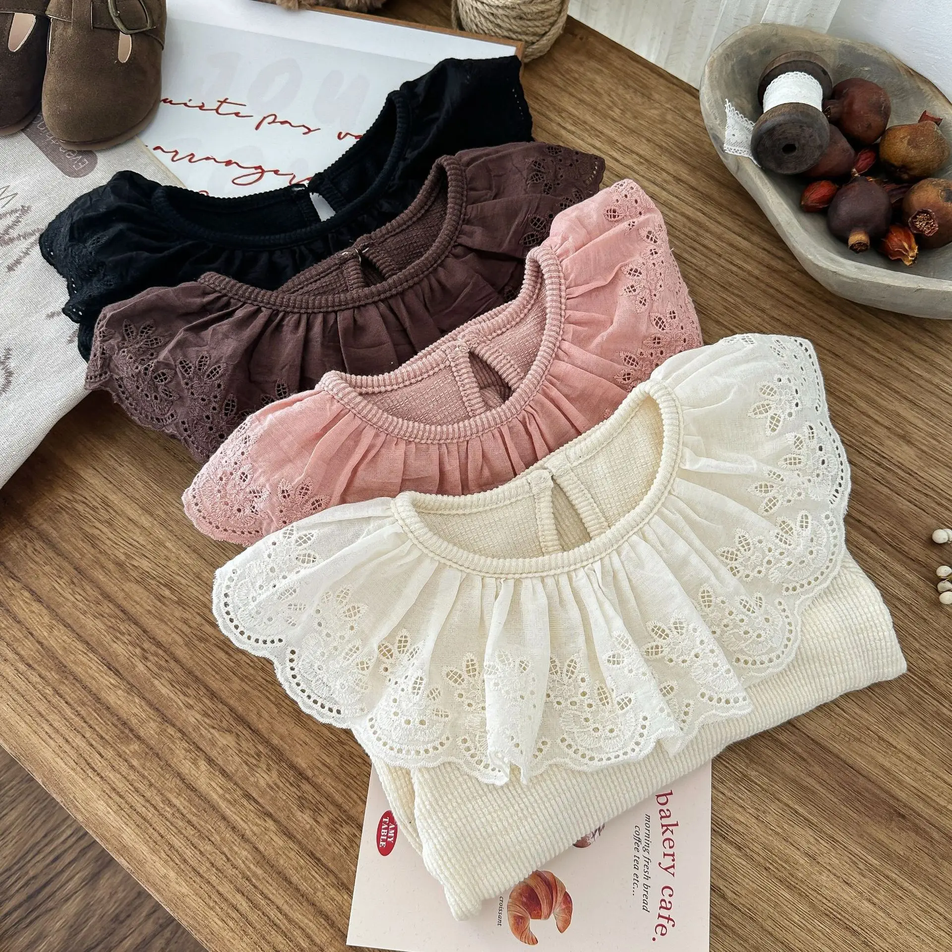 Autumn New Children\'s Long Sleeve T Shirts Girls Lace Collar Bottoming Shirt Solid Color Versatile Cotton Tops