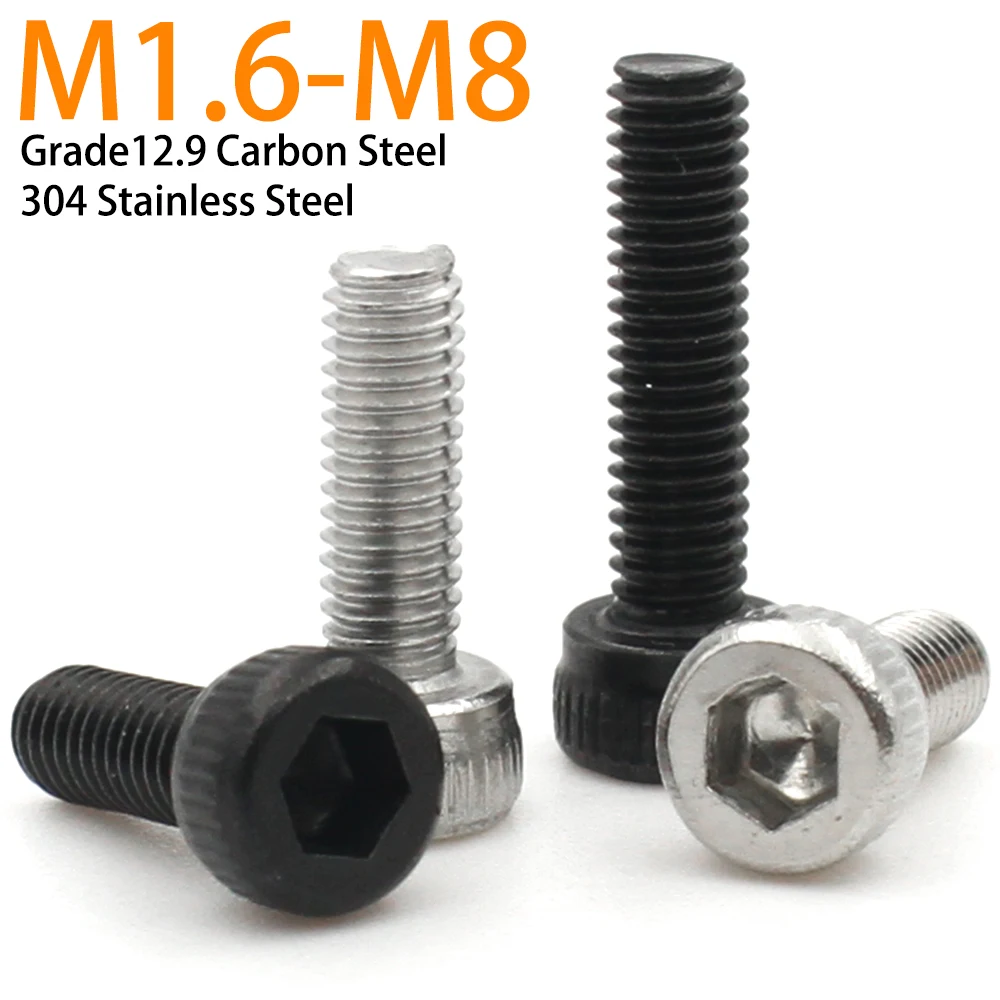 5-50PCS DIN912 M1.6 M2 M2.5 M3 M4 M5 M6 M8 A2-70 304 Stainless steel Grade12.9 Black Steel Hex Socket Cap Head Screws Bolt
