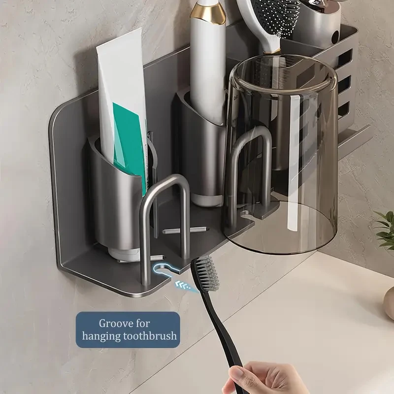 Electric Toothbrush Holder Wall Mounted Aluminum Material Toothpaste Holder No Drill Razor Rinsing Cup Rack for Bathroom Tool