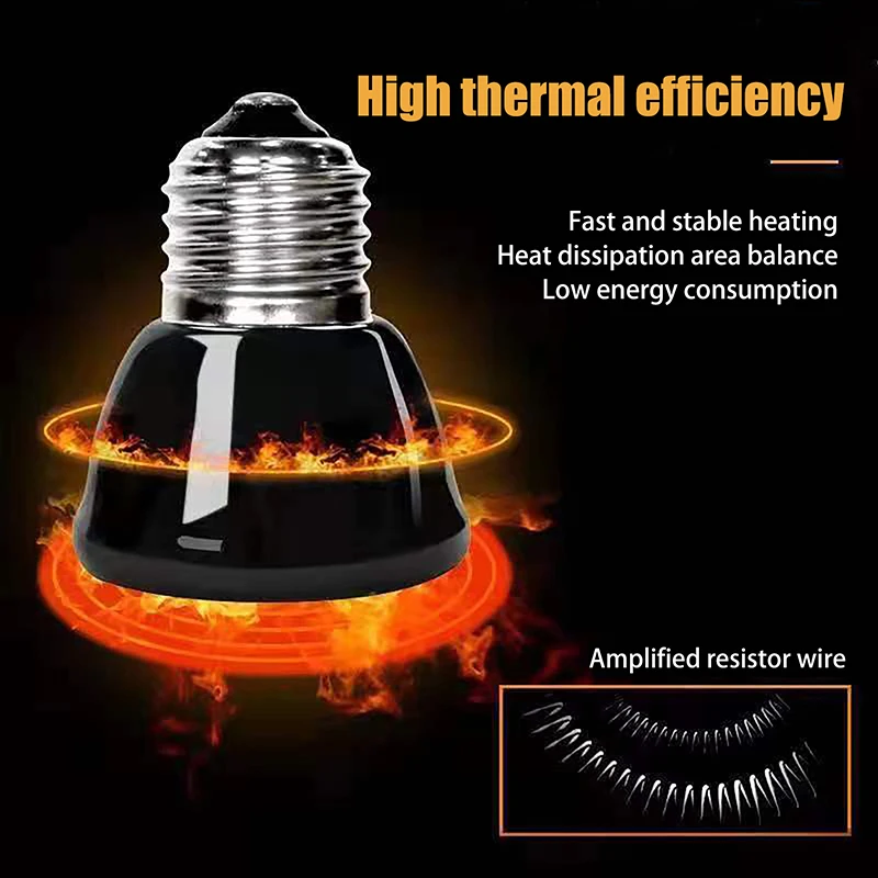TY1Pc 20-80W 220-240V Far Infrared Heating Lamp Black Ceramic E27 Pet Warmer Bulb Brooder Chickens Tortoise Lizard Reptile Light