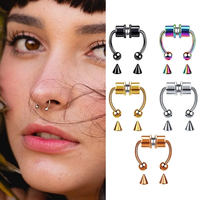 Stainless Steel Fake Piercing Magnetic False Nose Ring Nose Clip Non-Piercing Pointed Cone Nose Band Magnetic Punk Body Jewelry