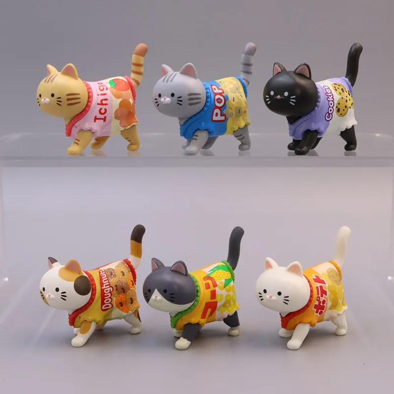 QUALIA Gashaopn Capsule Toy Cat Wearing Candy Packaging Snack Wrapper Kitty Figures Kitten Doll Blind Box Table Decoration Gifts