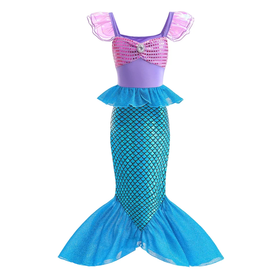 Little Mermaid Dress Girl Charm Princess Cosplay Costume Kids Fish Beauty Birthday Party Halloween Disguise Clothes