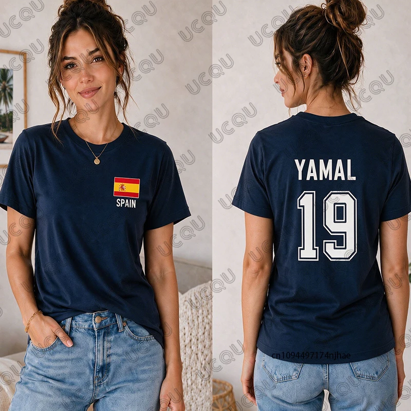 2026 Yamal Spain No.19 Graphic T-Shirt For Women Summer National Team Flag Print Football Fan Cotton Tees Sports Unisex Tops