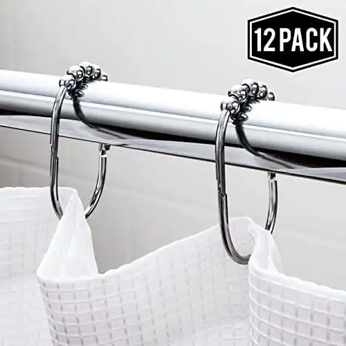 Shower Curtain Rings Set, Polished Chrome Finish, Easy Glide