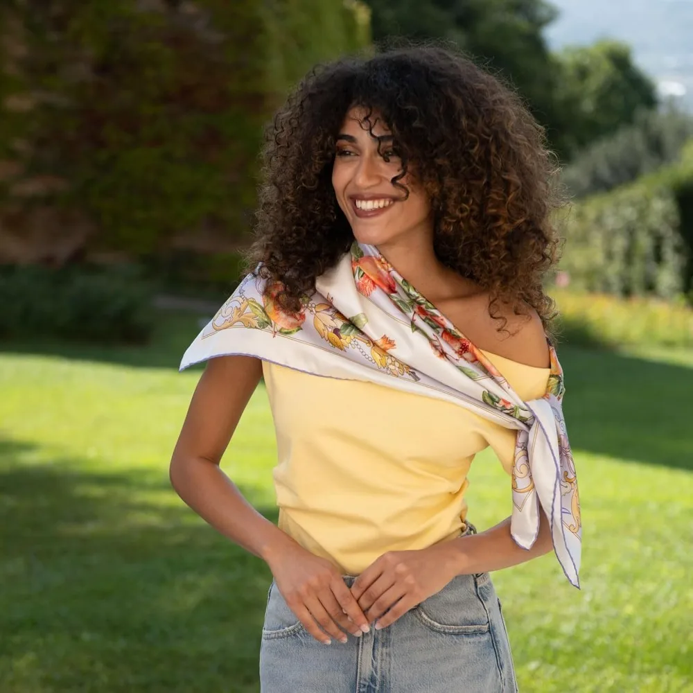 أوشحة مربعة إيطالية حريرية 100% - صناعة يدوية نسائية مقاس 35 سم في إيطاليا، إكسسوارات أنيقة