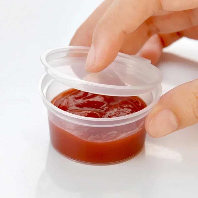 20 piezas vasos de salsa desechables de 30/45ml, vinagre de plástico transparente, cajas de aceite picante, prueba de comer, caja de condimentos empaquetada, herramientas de cocina