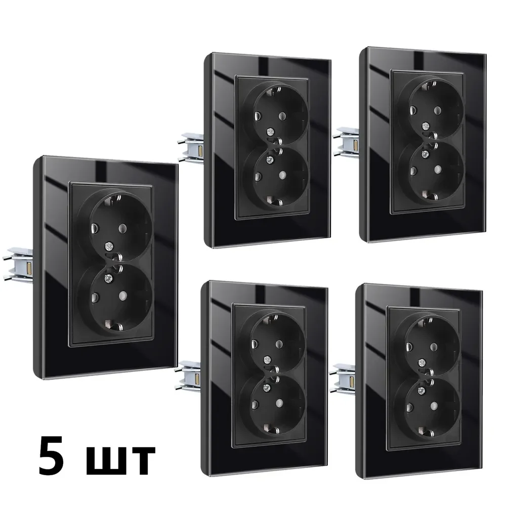 Dubbele EU-wandcontactdoos 120 * 86 mm Gehard glazen paneel 2 EU Stadnard stopcontacten Wisselstroompunten Stekkeruitgangen 110-250 V