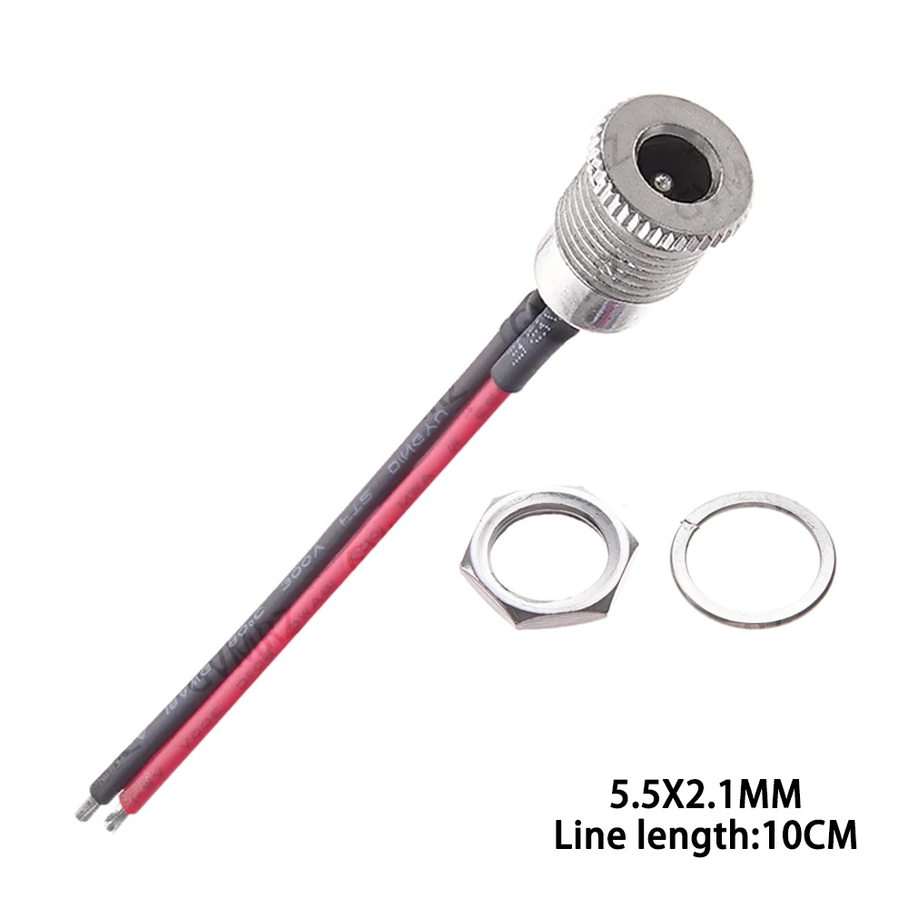 1PCS DC099 5.5x2.1mm 5.5 DC Power Socket Threaded Female Connector Adapter With 20AWG Cable Wires DC-099 10CM 20CM 5.5x2.1/2.5
