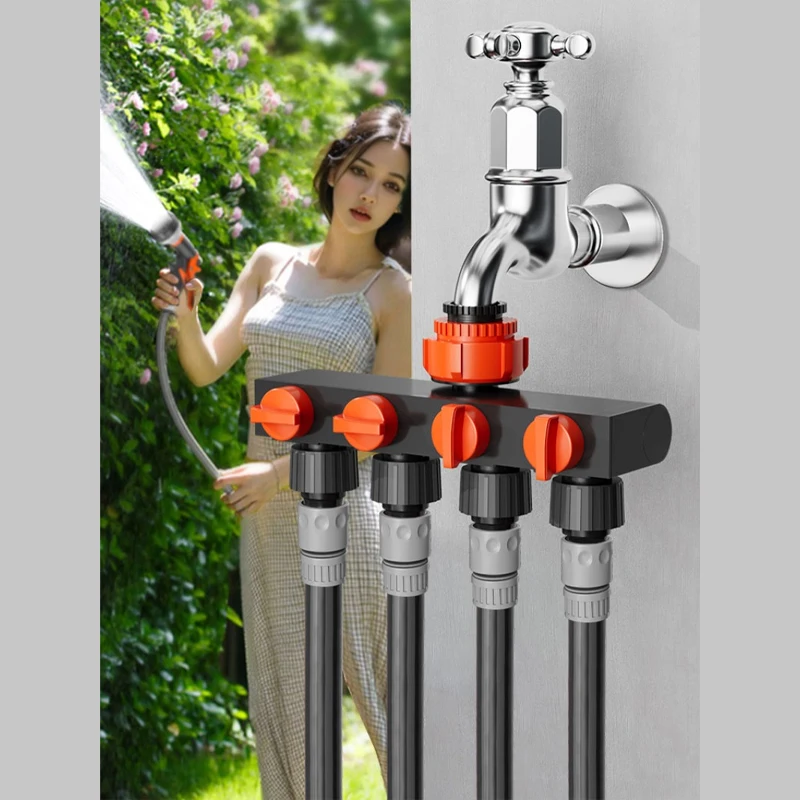 4-way Water Tap Splitter With Switch Multi-way Hose Connector Garden Agriculture Irrigation System Parts