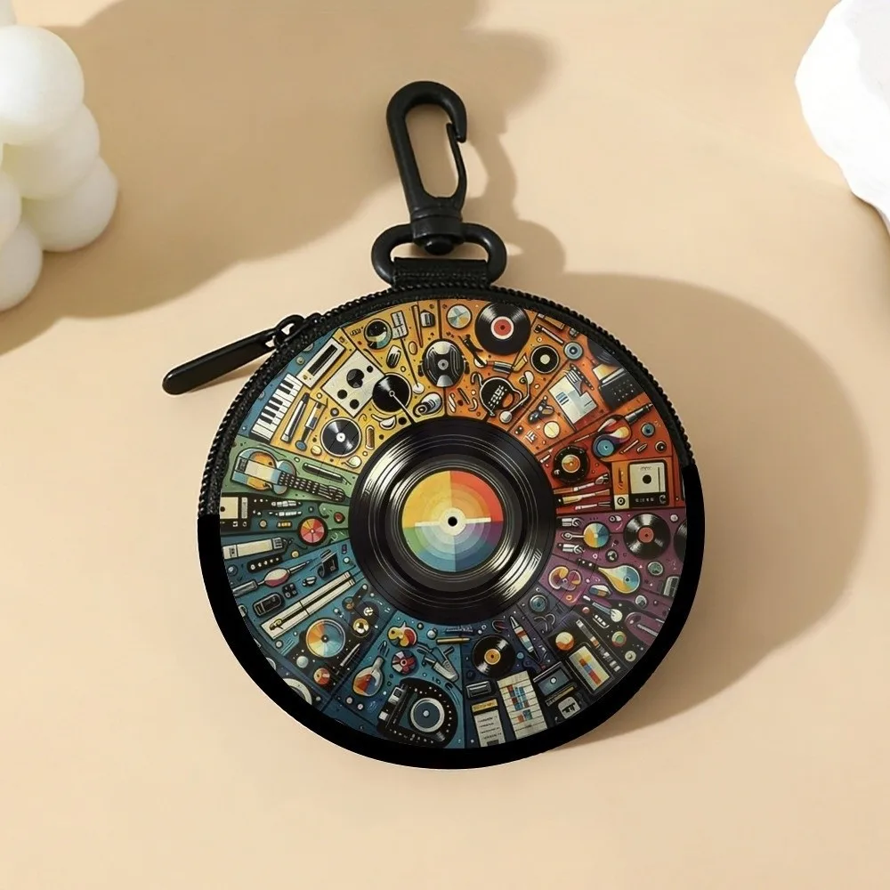 Creative PVC Coin Purse Lightweight Portable Zippered Wallet Circle Record Pattern Storage Bag Friends Gift