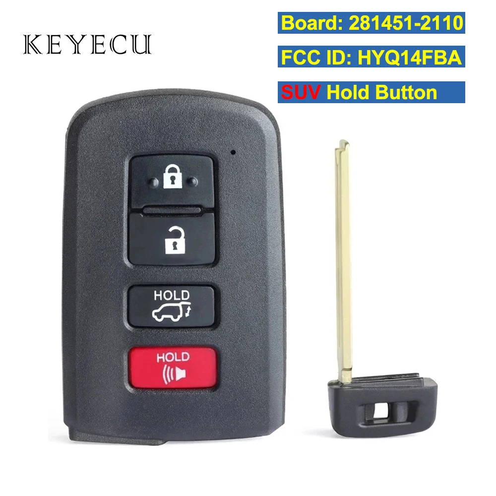 Keyecu Board: 281451-2110, FCC ID: HYQ14FBA Keyless pilot zdalnego sterowania dla Toyota Highlander 2014 2015 2016 2017 2018 2019 Kluger