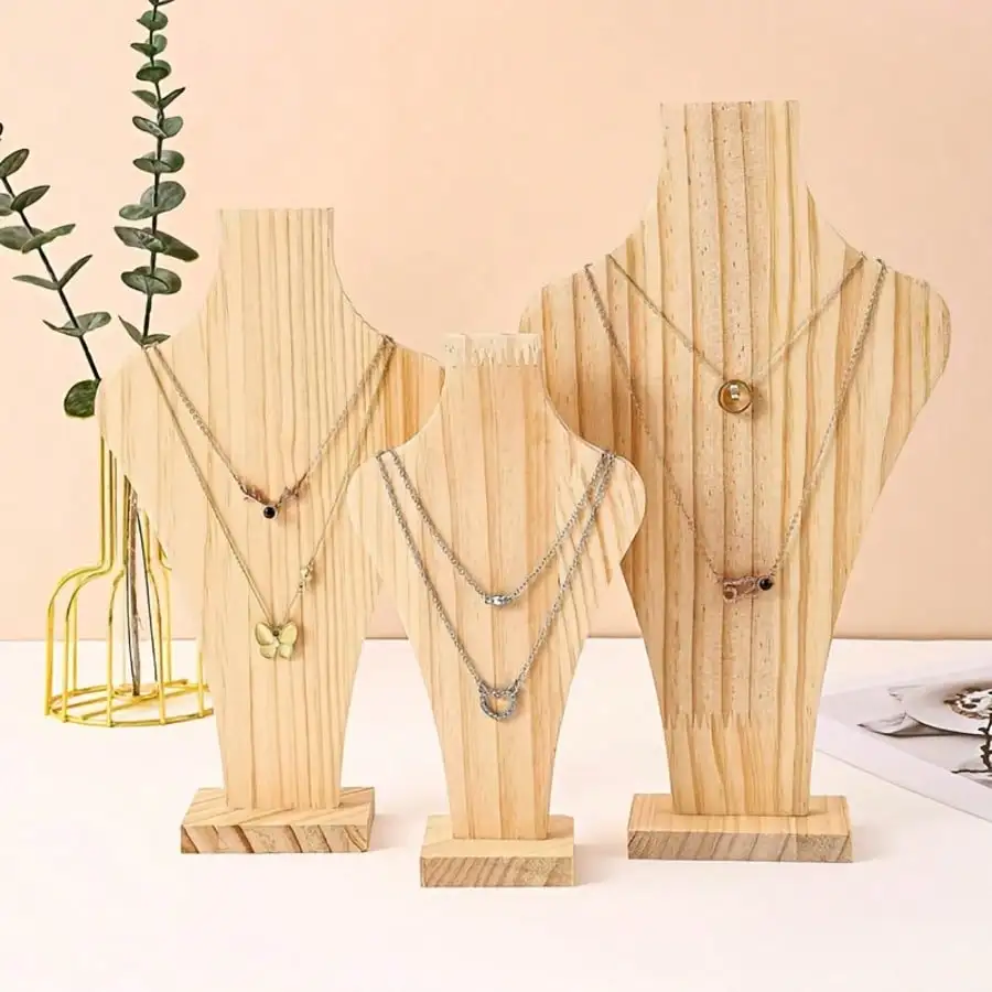 Walnut Wood Necklace Bust Display Stand, Mannequin Jewelry Holder for Pendant Necklace Shop Counter Display