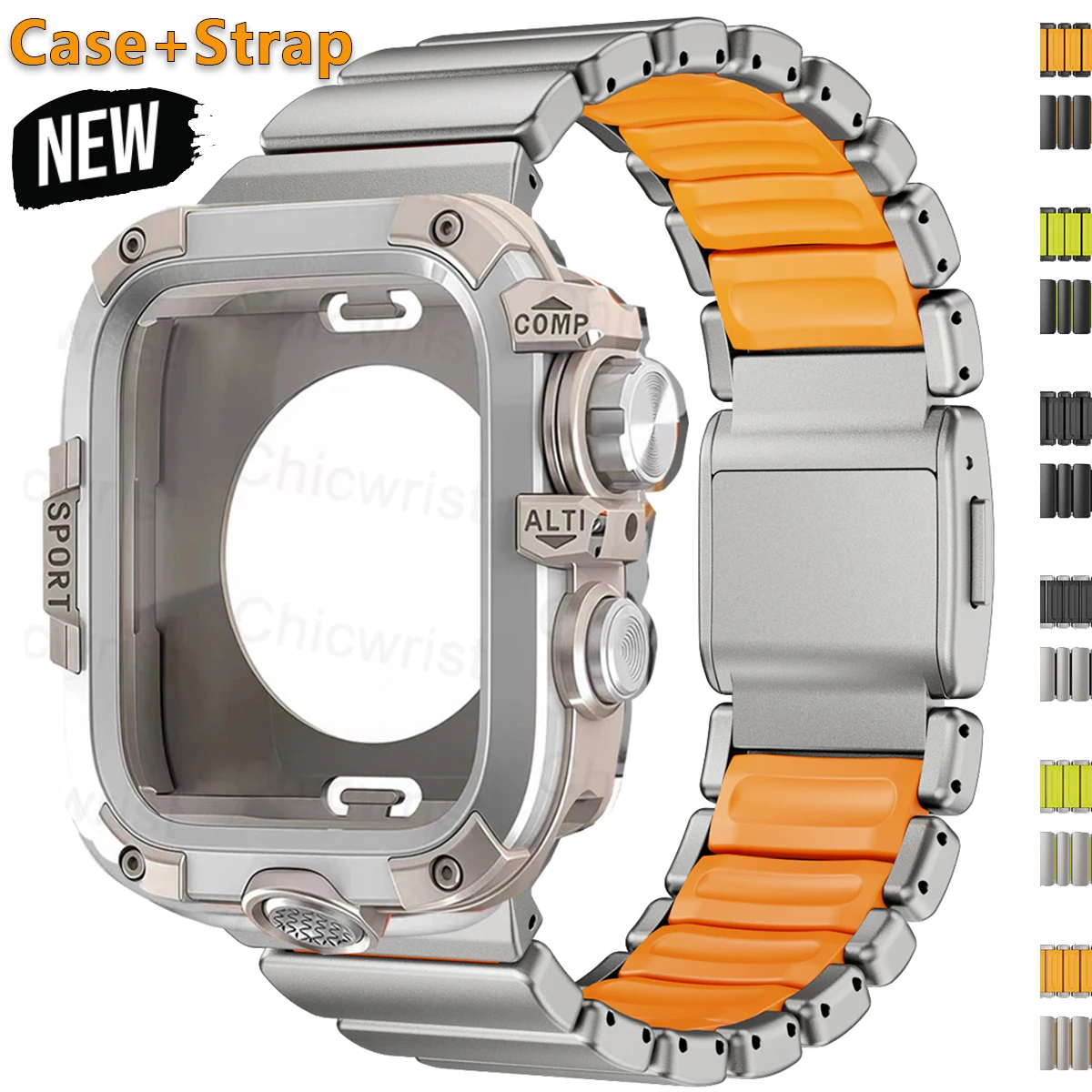 

Band+Case for Apple Watch Ultra 49MM 46mm 45mm 44 42mm Titanium Rubber Magnetic Metal Bracelet Cover for Iwatch S11 10 9 8 7 6 5
